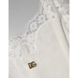 White Lace Gold DG Logo Silk Dress Sleepwear
