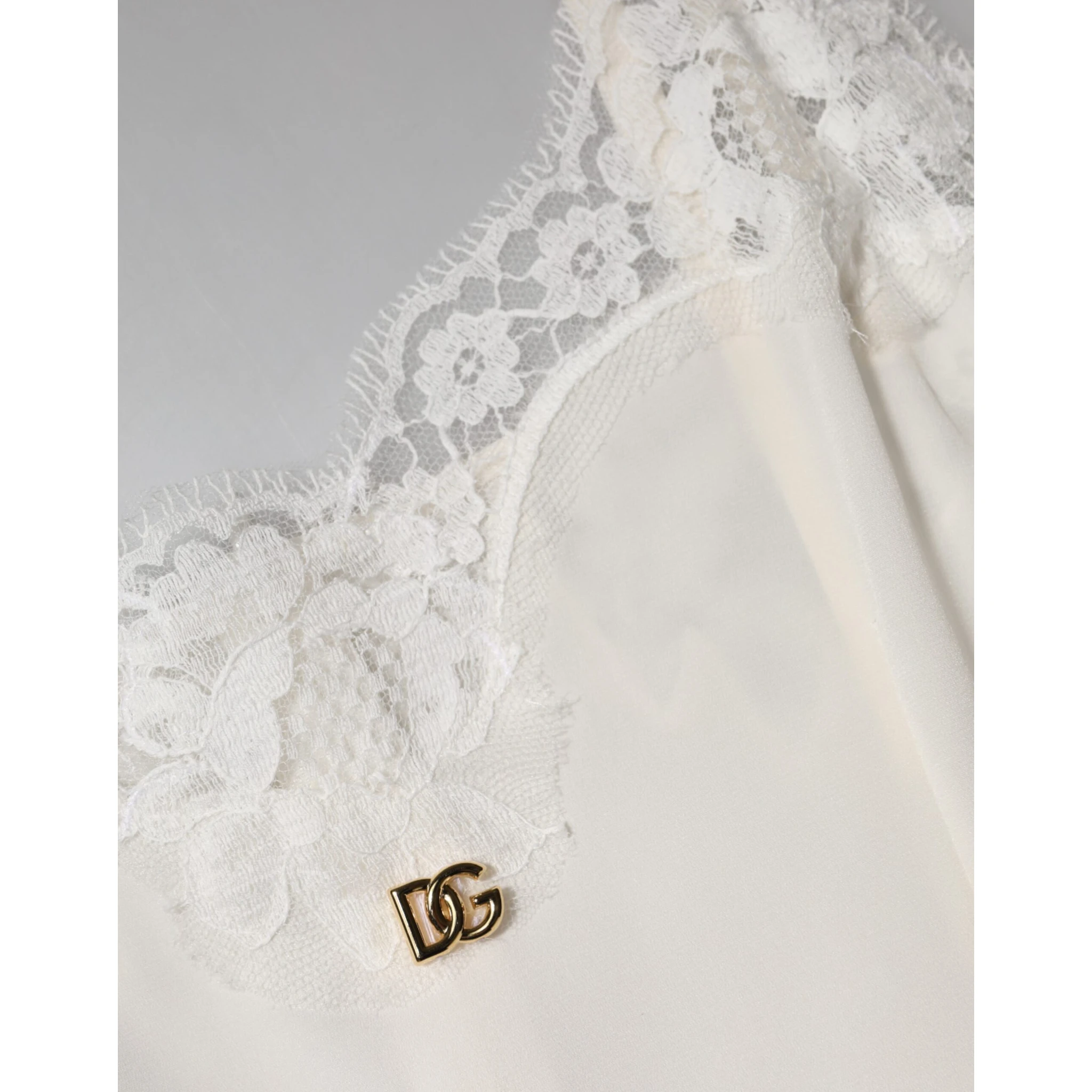 White Lace Gold DG Logo Silk Dress Sleepwear
