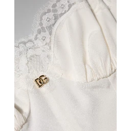 White Lace DG Logo Silk Dress Sleepwear
