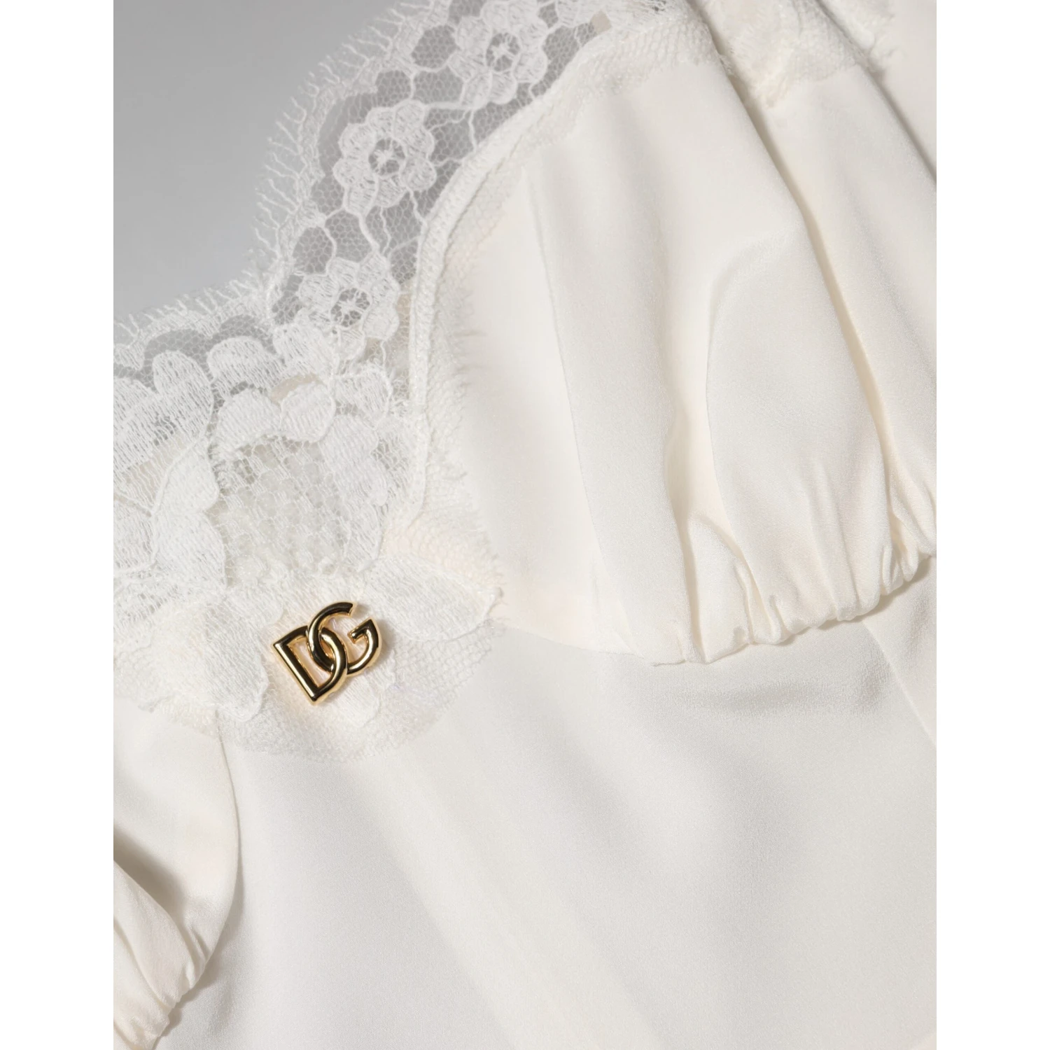 White Lace DG Logo Silk Dress Sleepwear