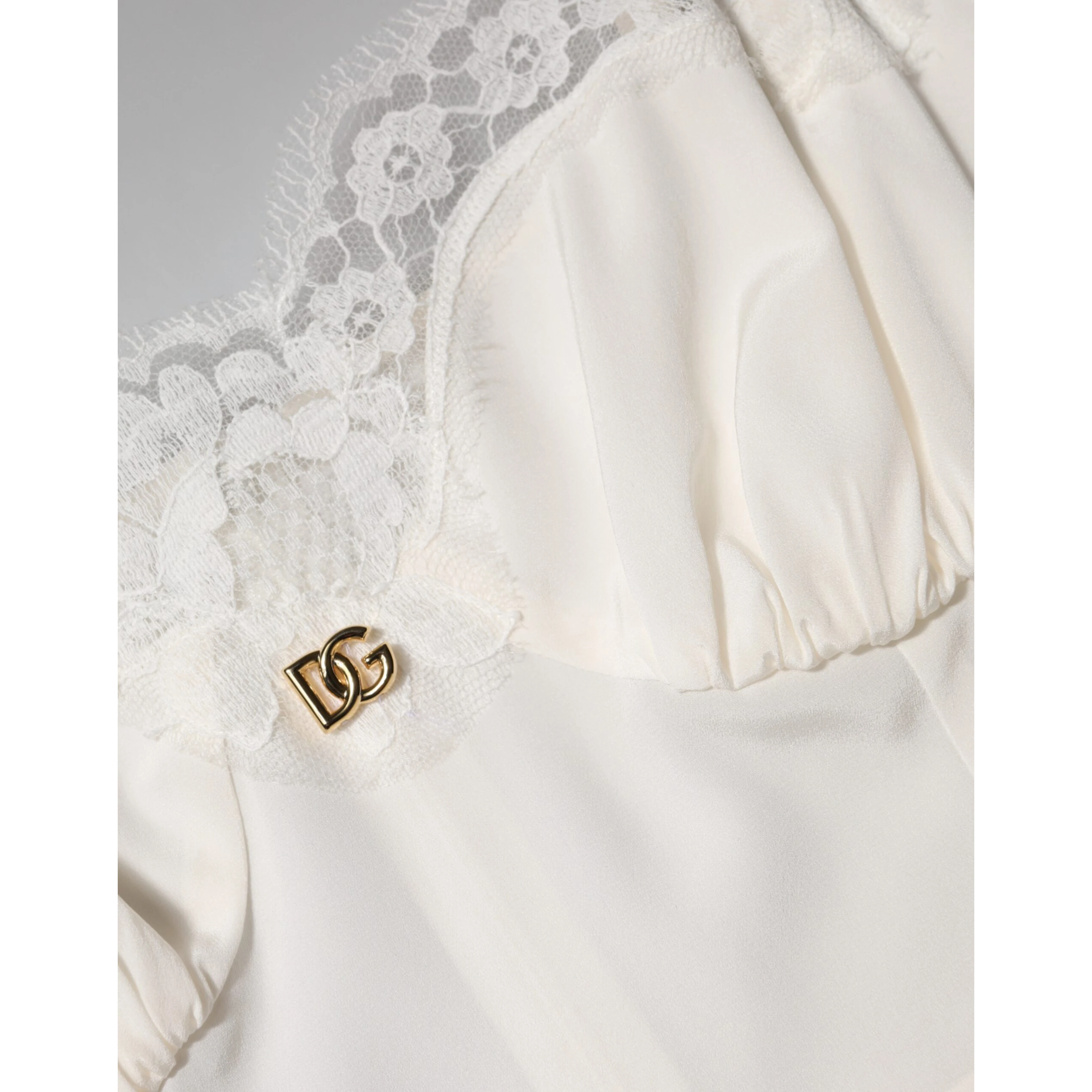 White Lace DG Logo Silk Dress Sleepwear