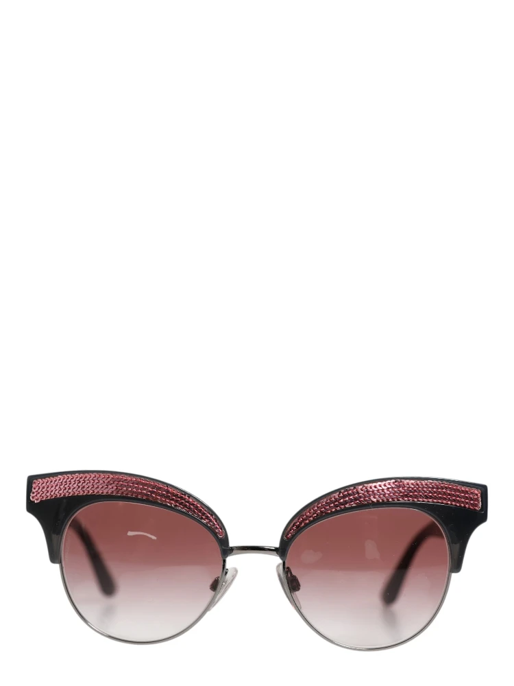 Black Pink Mirrored Cat Eye DG6109 Sequined Sunglasses