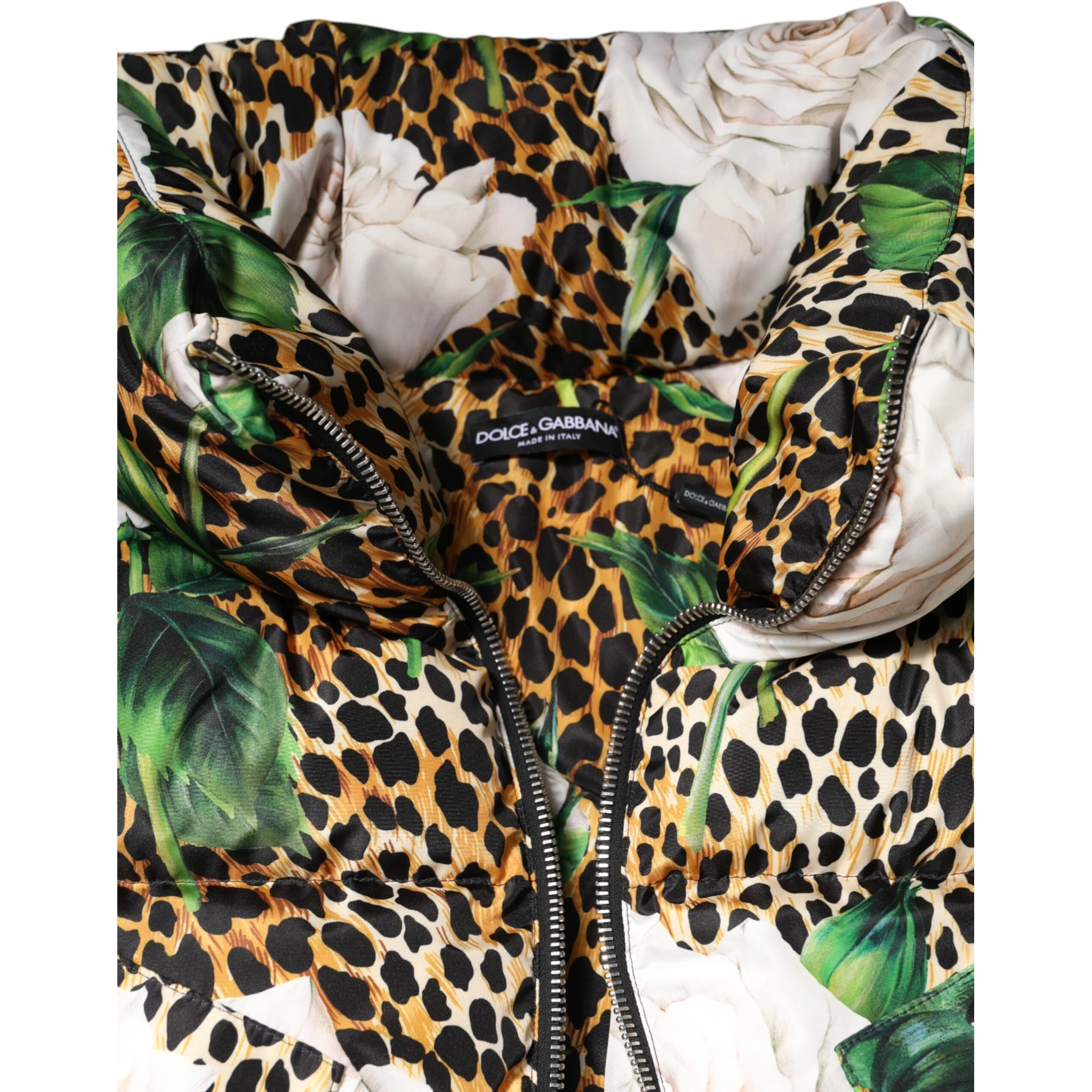 Multicolor Leopard Rose Puffer Quilted Jacket