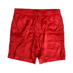 Red Nylon Drawstring Beachwear Shorts Swimwear