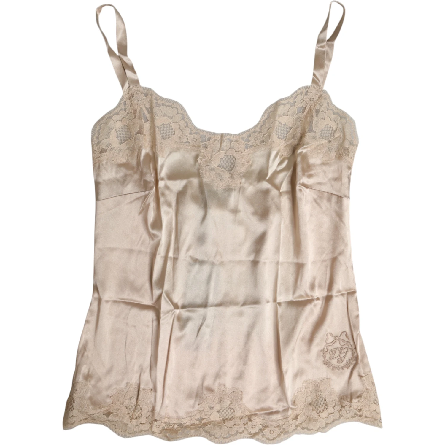 Beige Lace Silk Satin Tank Lingerie Underwear