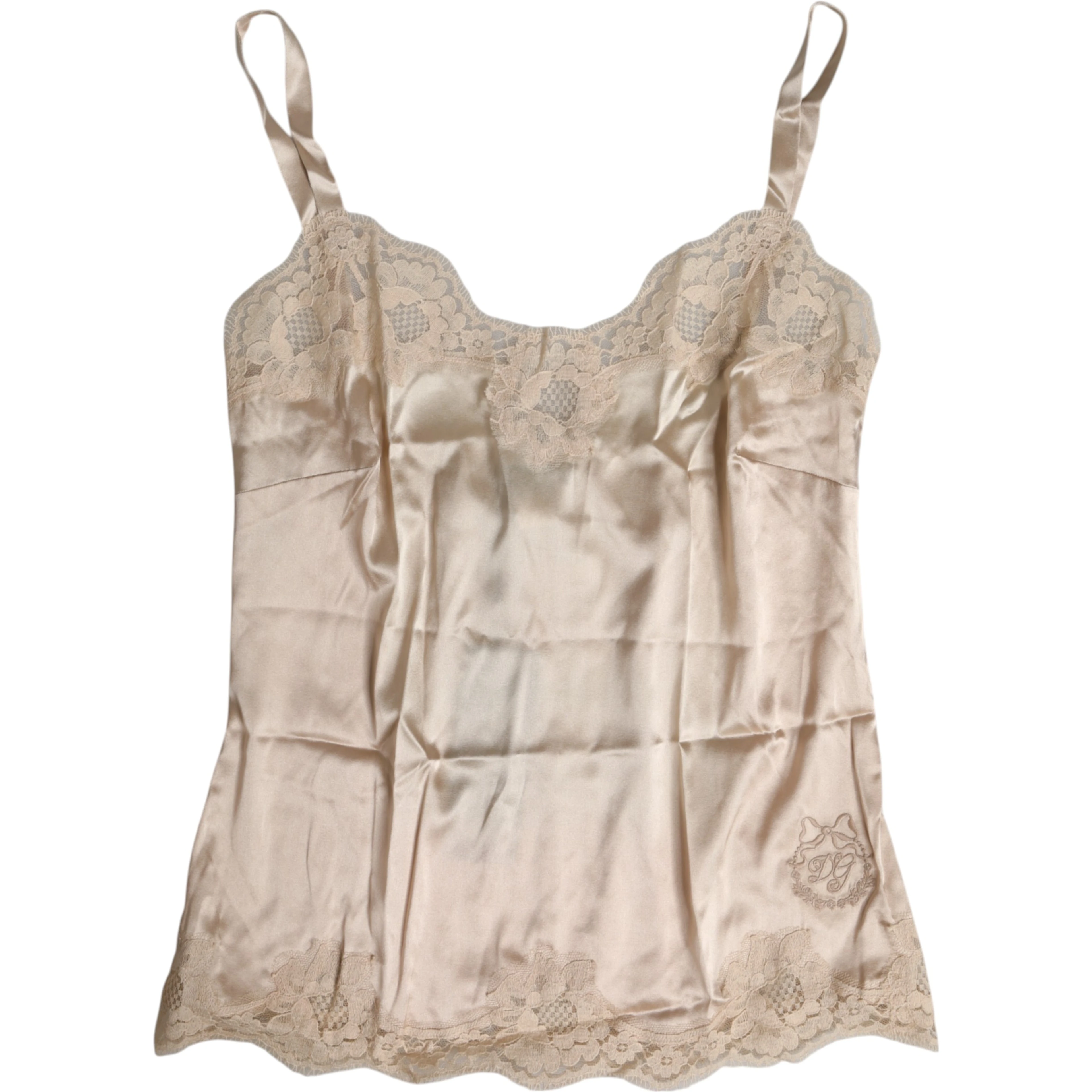 Beige Lace Silk Satin Tank Lingerie Underwear