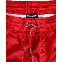 Red Nylon Drawstring Beachwear Shorts Swimwear