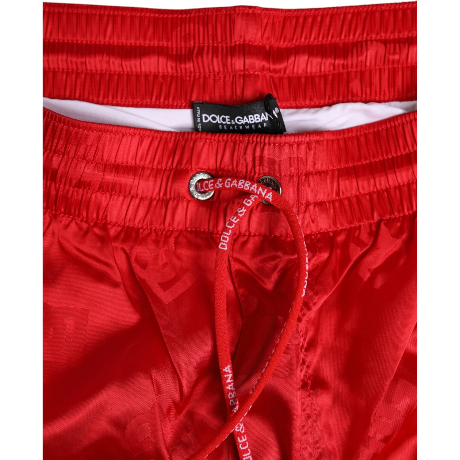 Red Nylon Drawstring Beachwear Shorts Swimwear