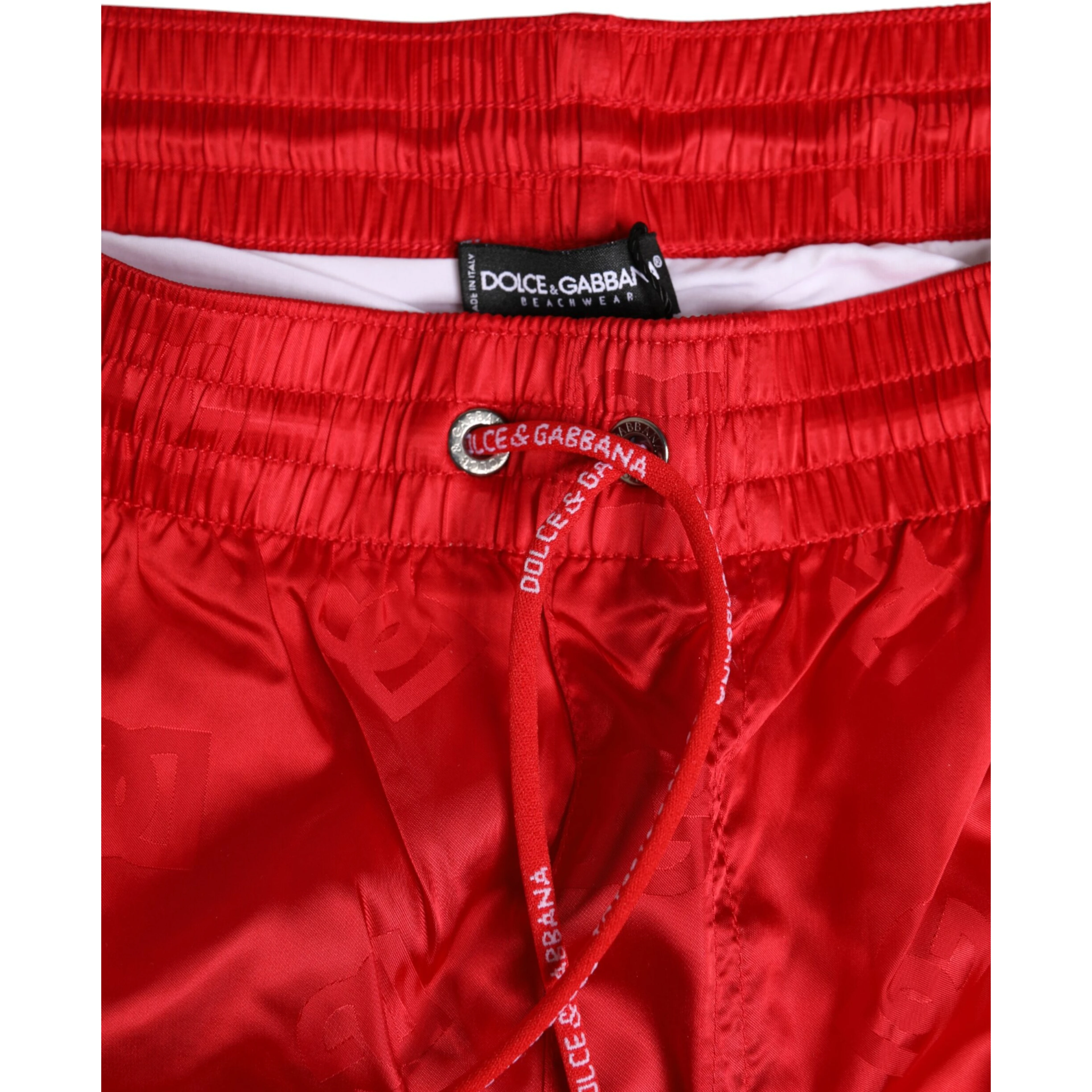 Red Nylon Drawstring Beachwear Shorts Swimwear