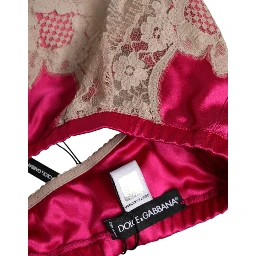 Magenta Floral Lace Silk Non Wire Bra Underwear