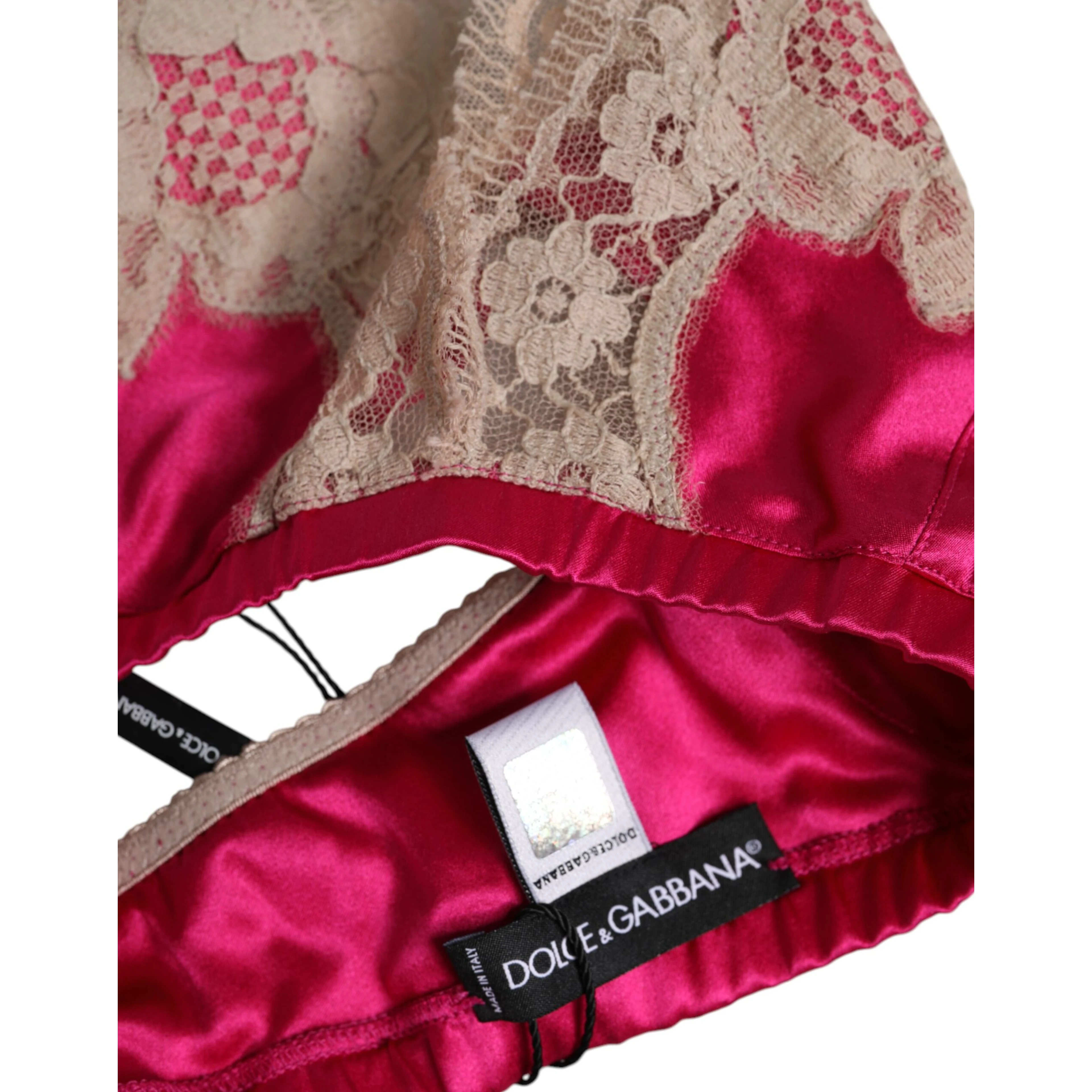 Magenta Floral Lace Silk Non Wire Bra Underwear