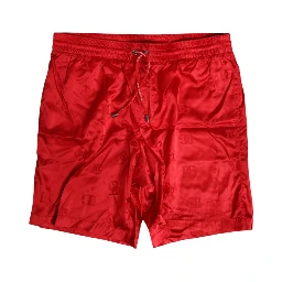 Red Nylon Drawstring Beachwear Shorts Swimwear
