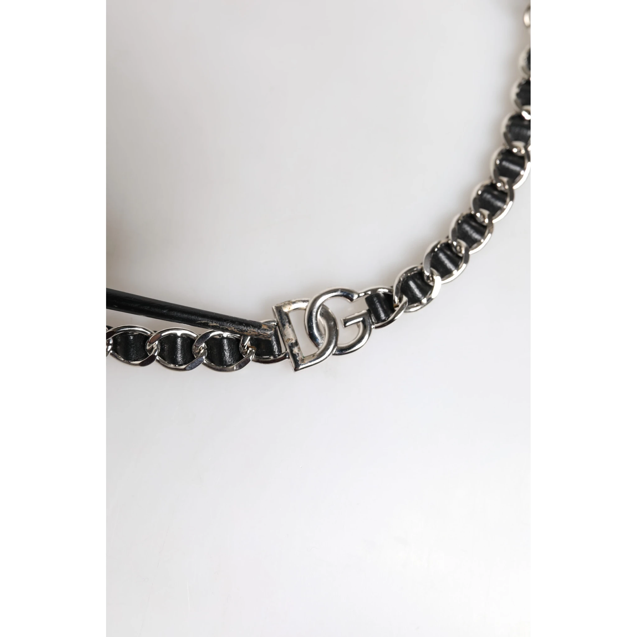 Black Leather DG Logo Chain Bag Shoulder Strap