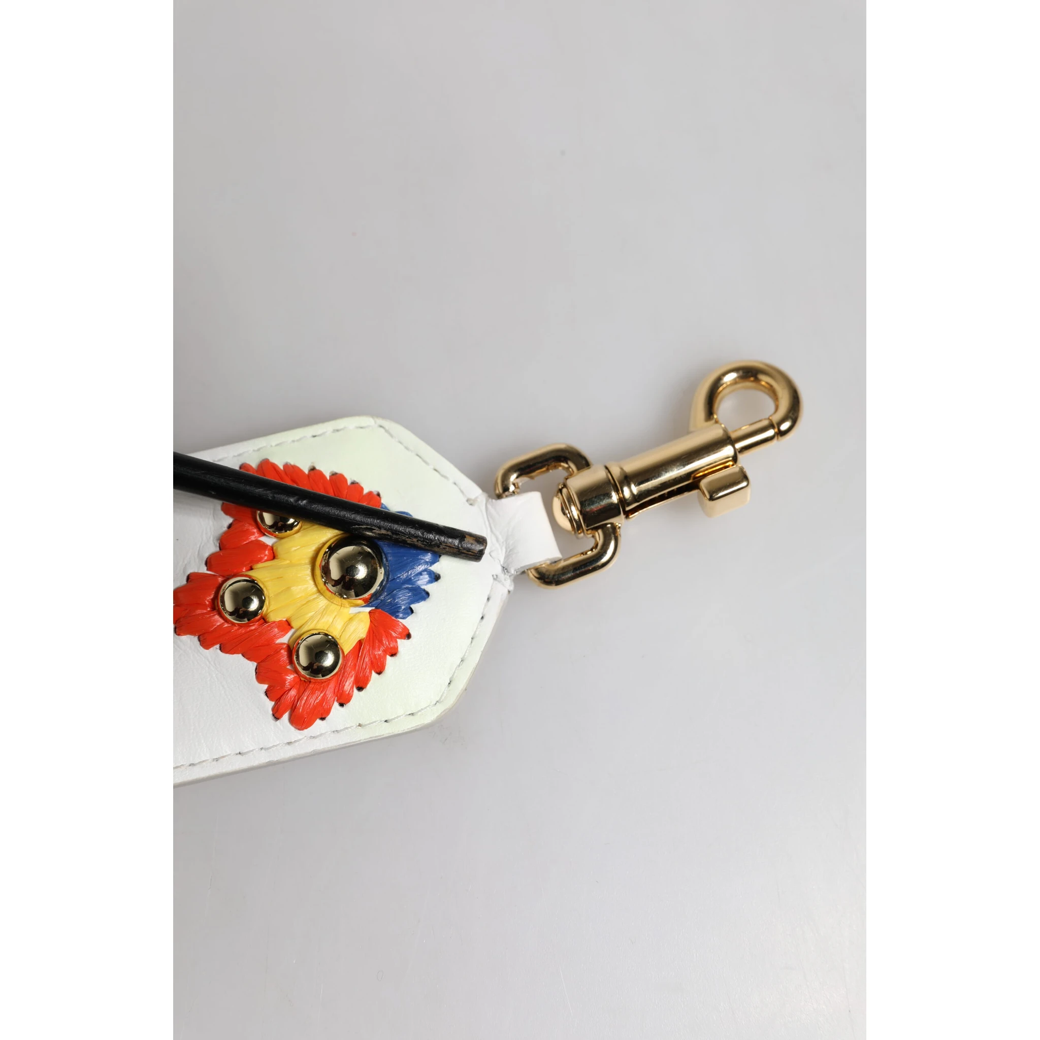 White Calfskin Raffia Embroidered Patchwork Shoulder Strap