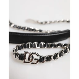 Black Leather DG Logo Chain Bag Shoulder Strap