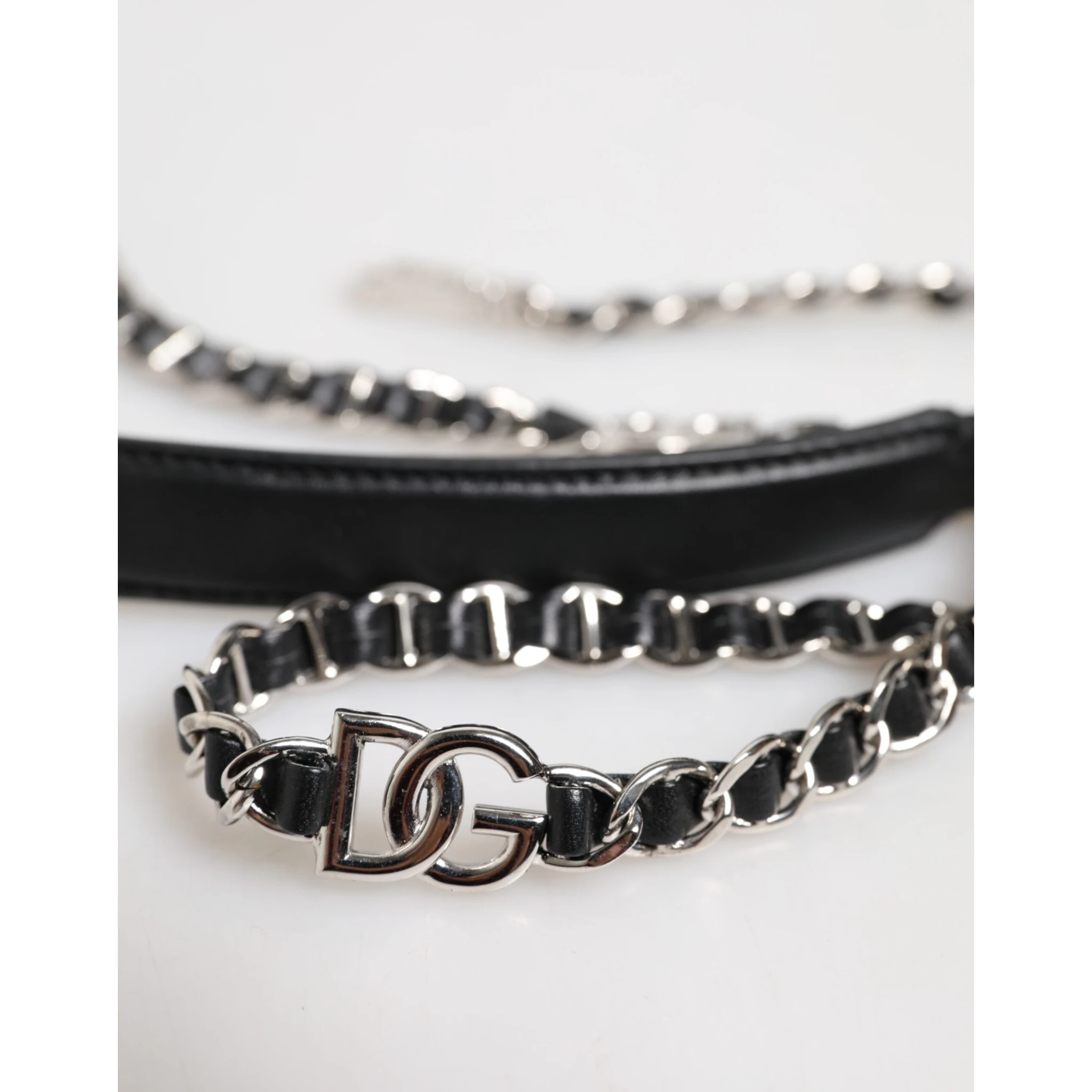 Black Leather DG Logo Chain Bag Shoulder Strap