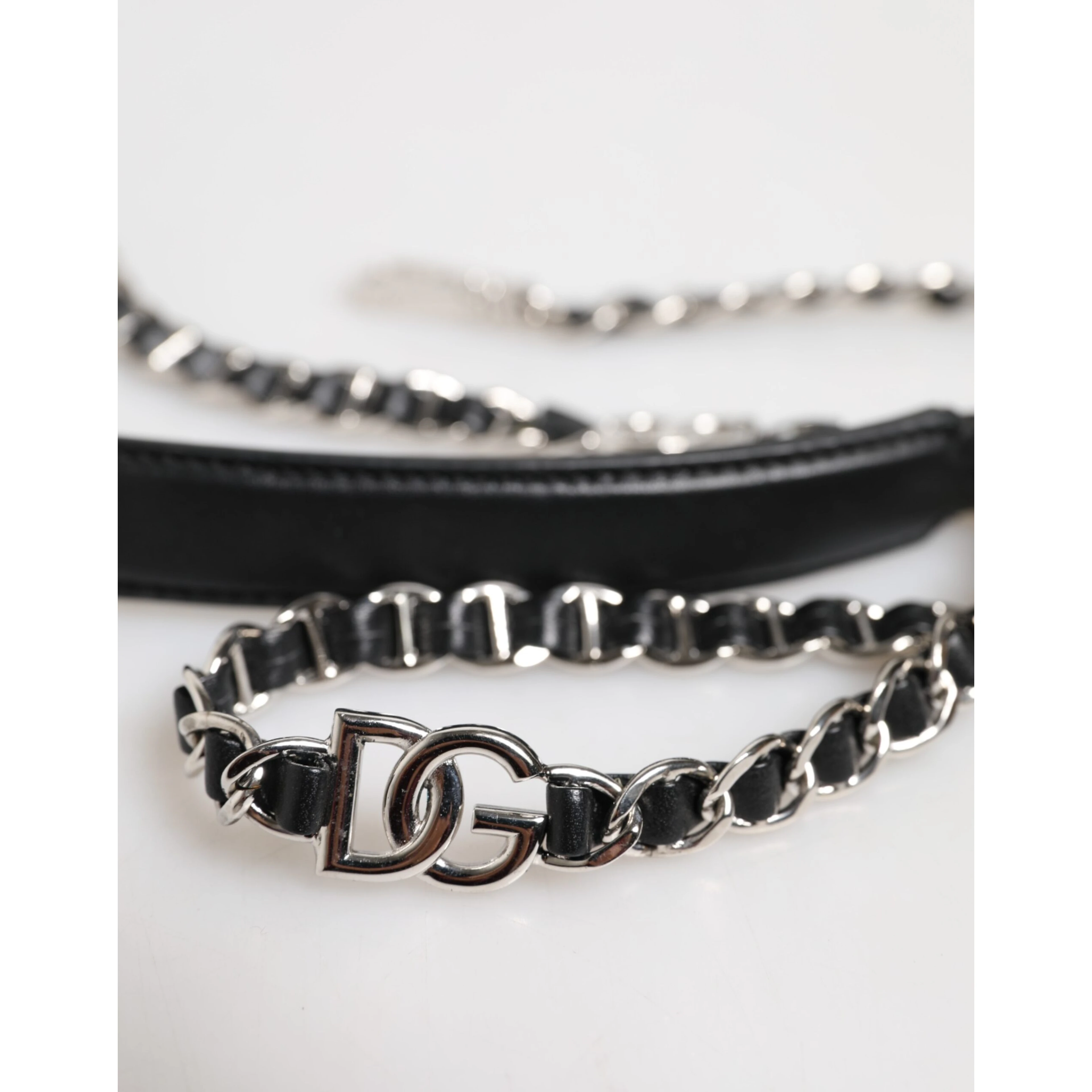 Black Leather DG Logo Chain Bag Shoulder Strap