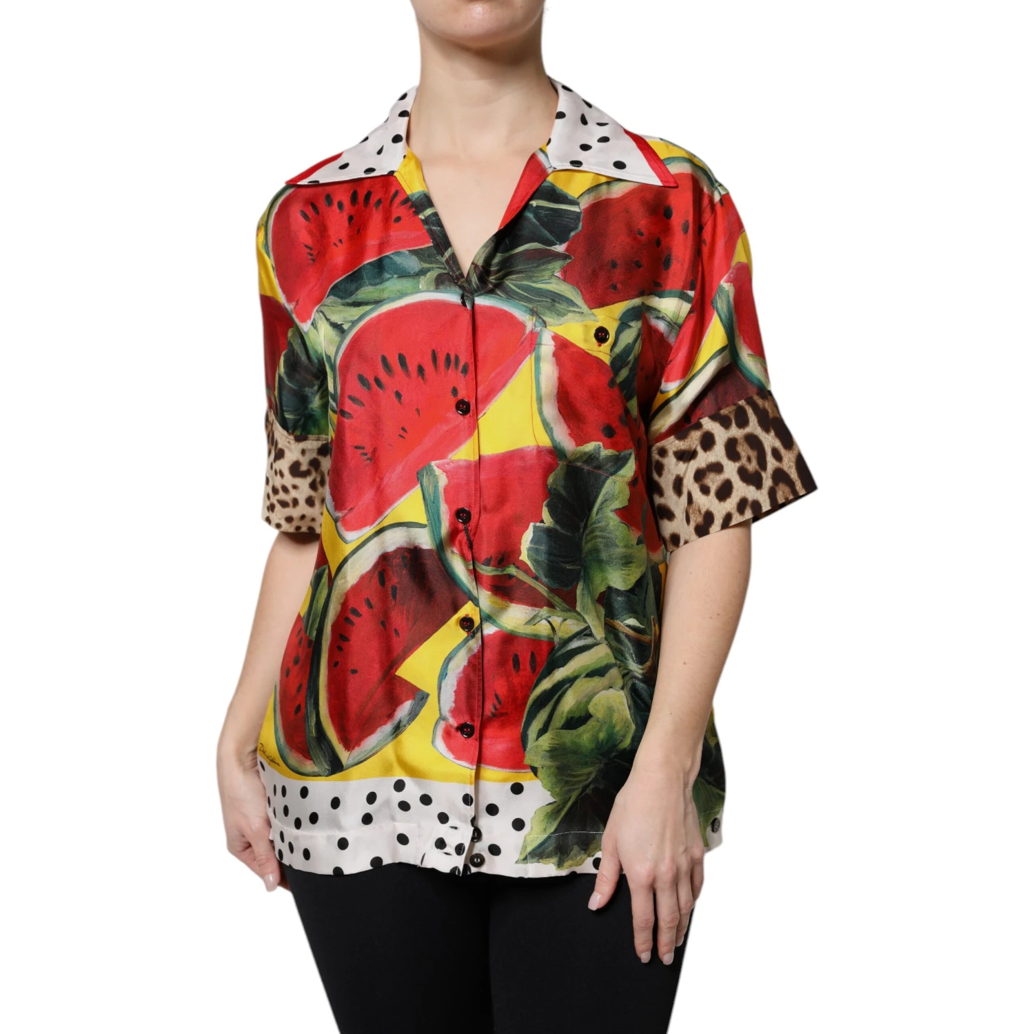Multicolor Watermelon Collared Shirt Top