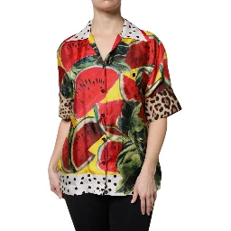 Multicolor Watermelon Collared Shirt Top