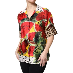 Multicolor Watermelon Collared Shirt Top