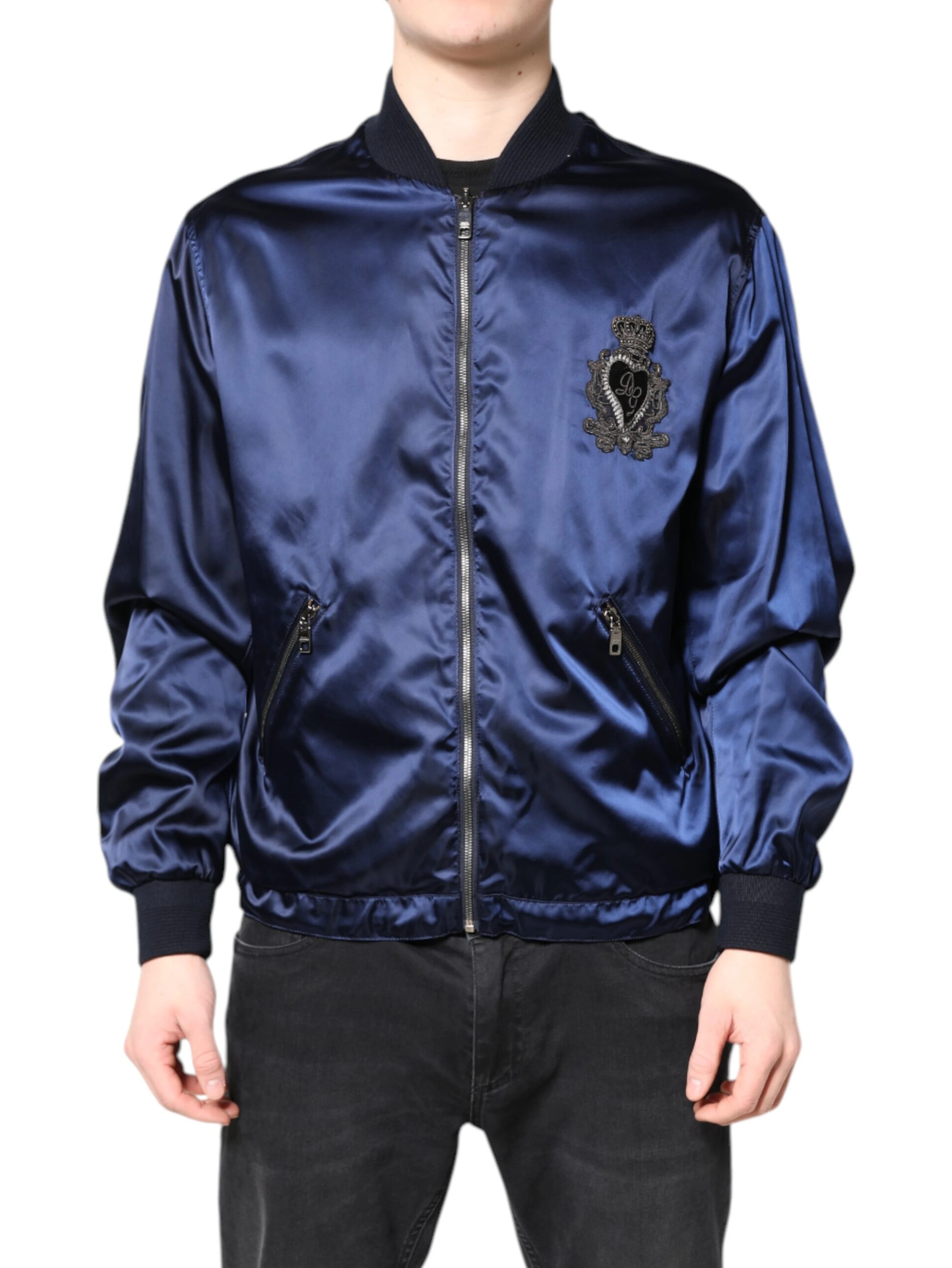 Blue Nylon DG Crown Full Zip Bomber Jacket