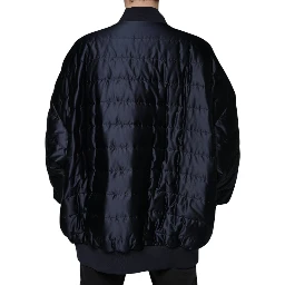 Dark Blue Quilted Full Zip Bomber Jacket