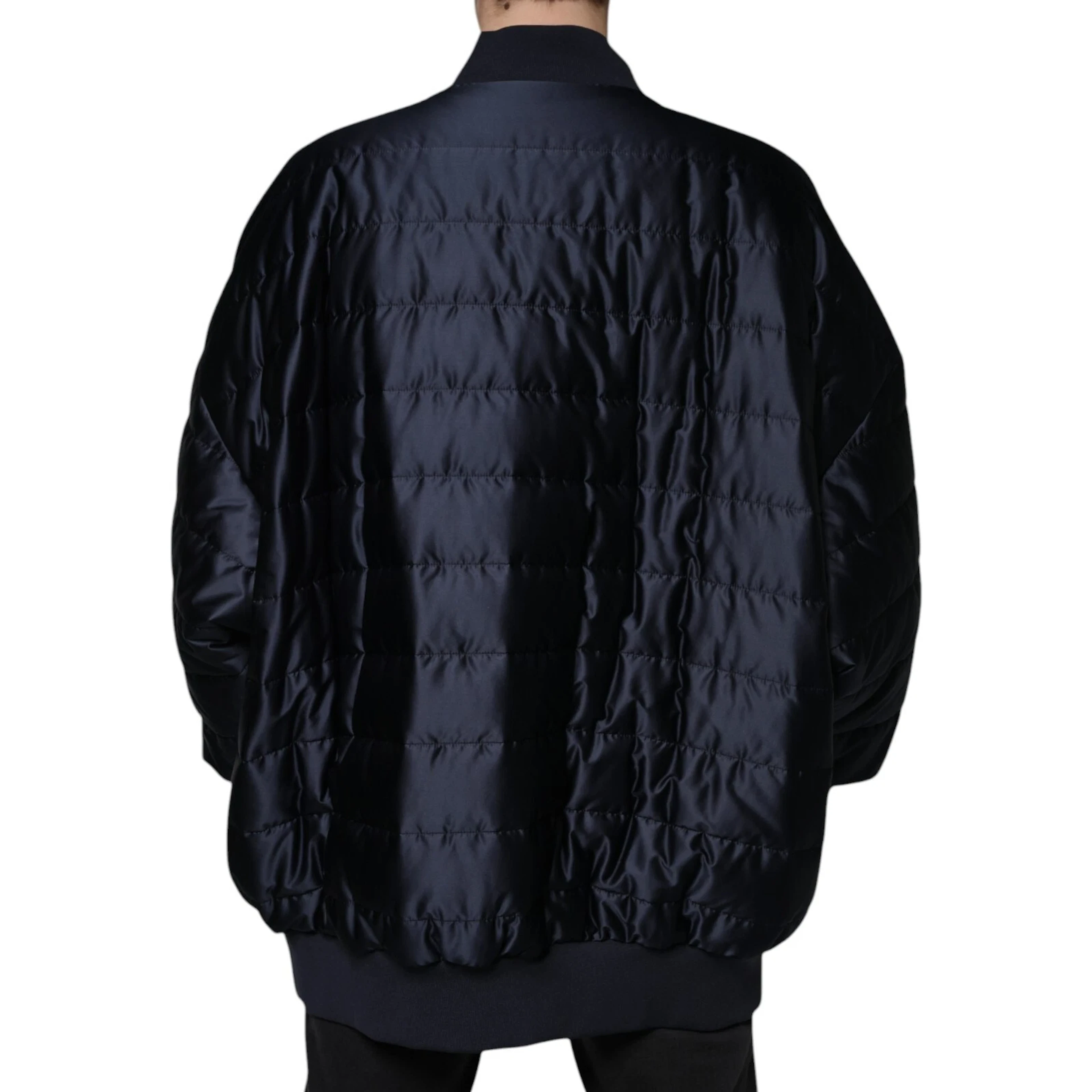Dark Blue Quilted Full Zip Bomber Jacket