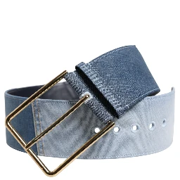 Two Tone Blue Denim Gold Metal Buckle Belt