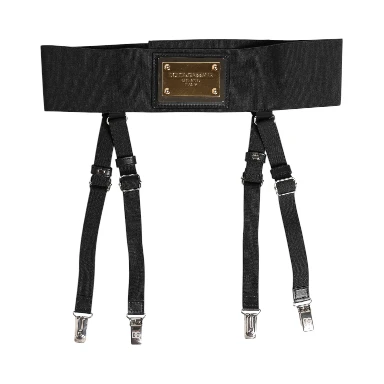 Black Leather Logo Wide Waist Belt Suspender