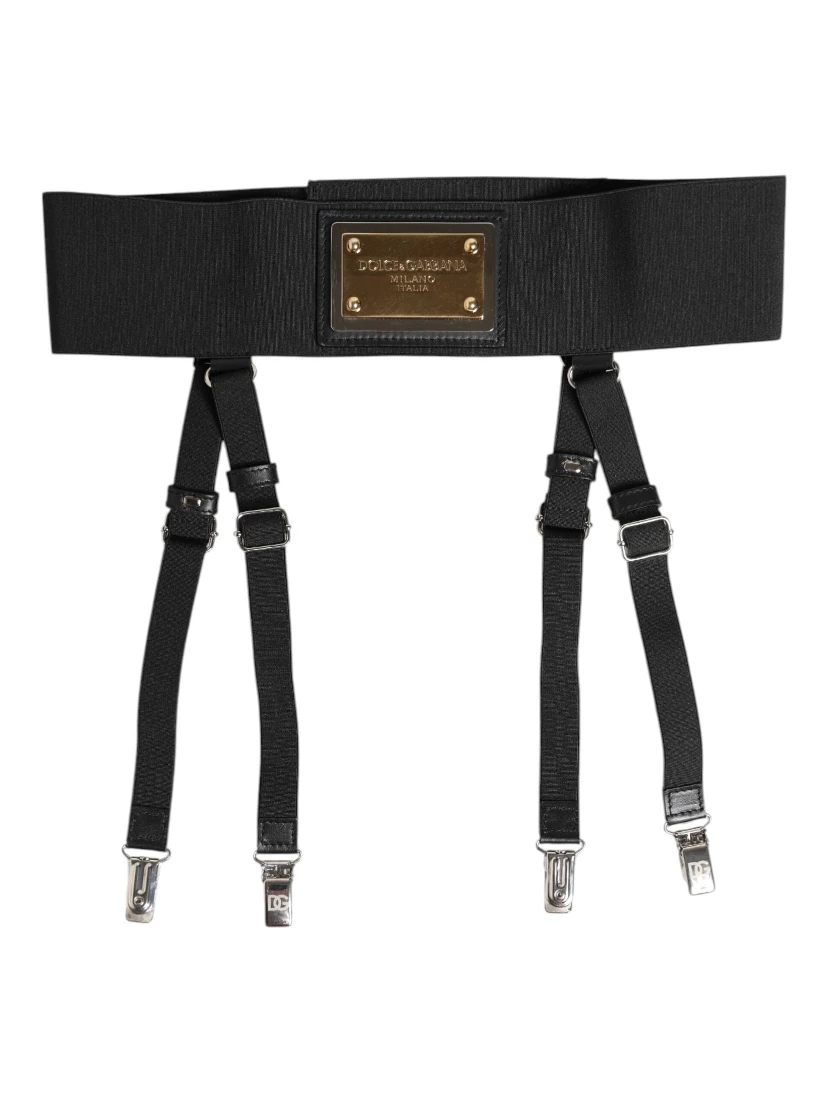 Black Leather Logo Wide Waist Belt Suspender