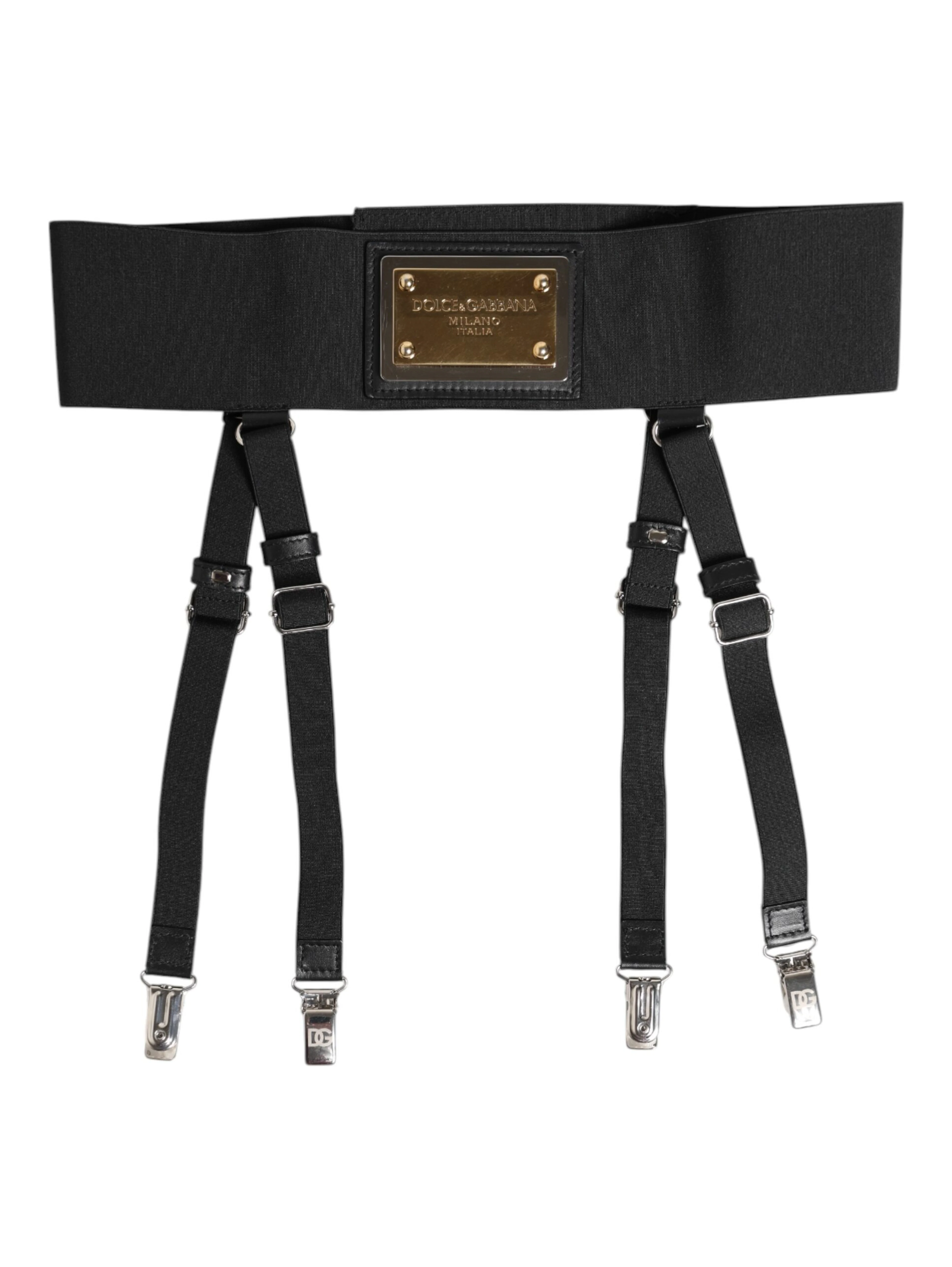 Black Leather Logo Wide Waist Belt Suspender