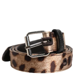 Brown Leopard Silver Metal Buckle Belt