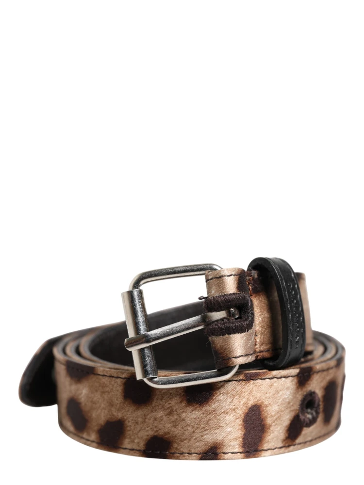 Brown Leopard Silver Metal Buckle Belt