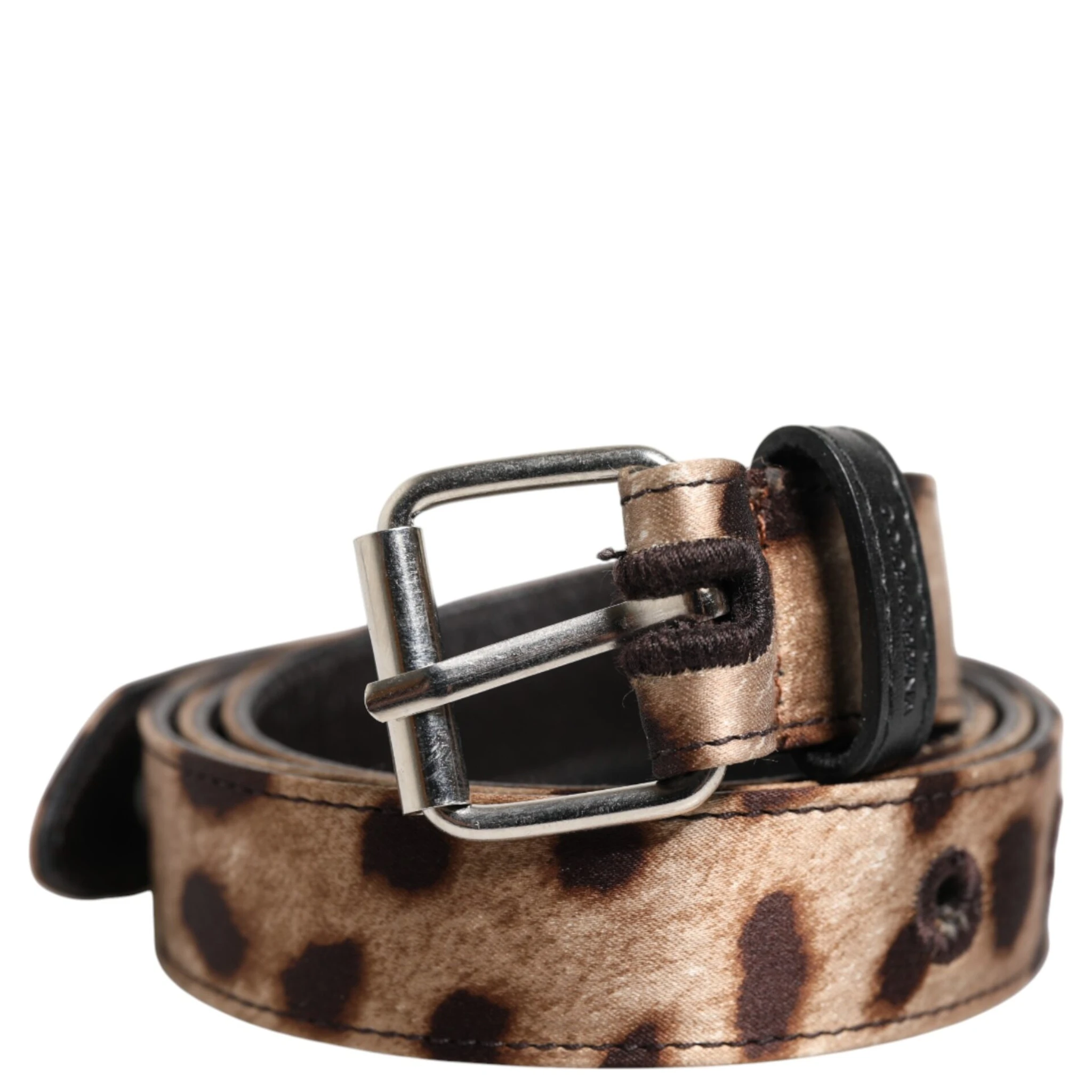 Brown Leopard Silver Metal Buckle Belt