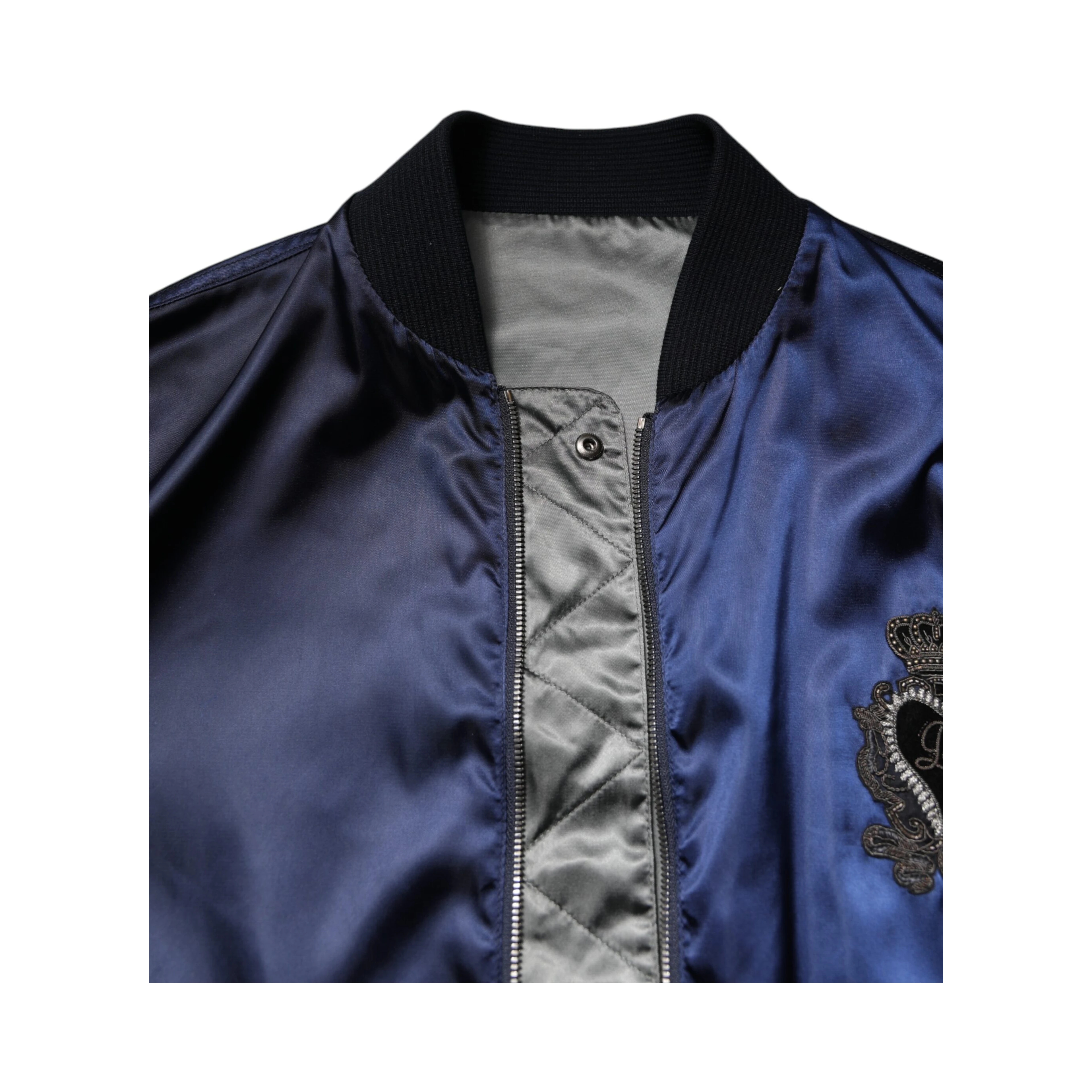 Blue Nylon DG Crown Full Zip Bomber Jacket