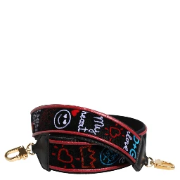 Black Cotton Printed Women Bag Accessory Shoulder Strap