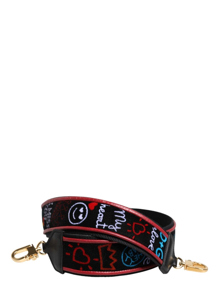 Black Cotton Printed Women Bag Accessory Shoulder Strap