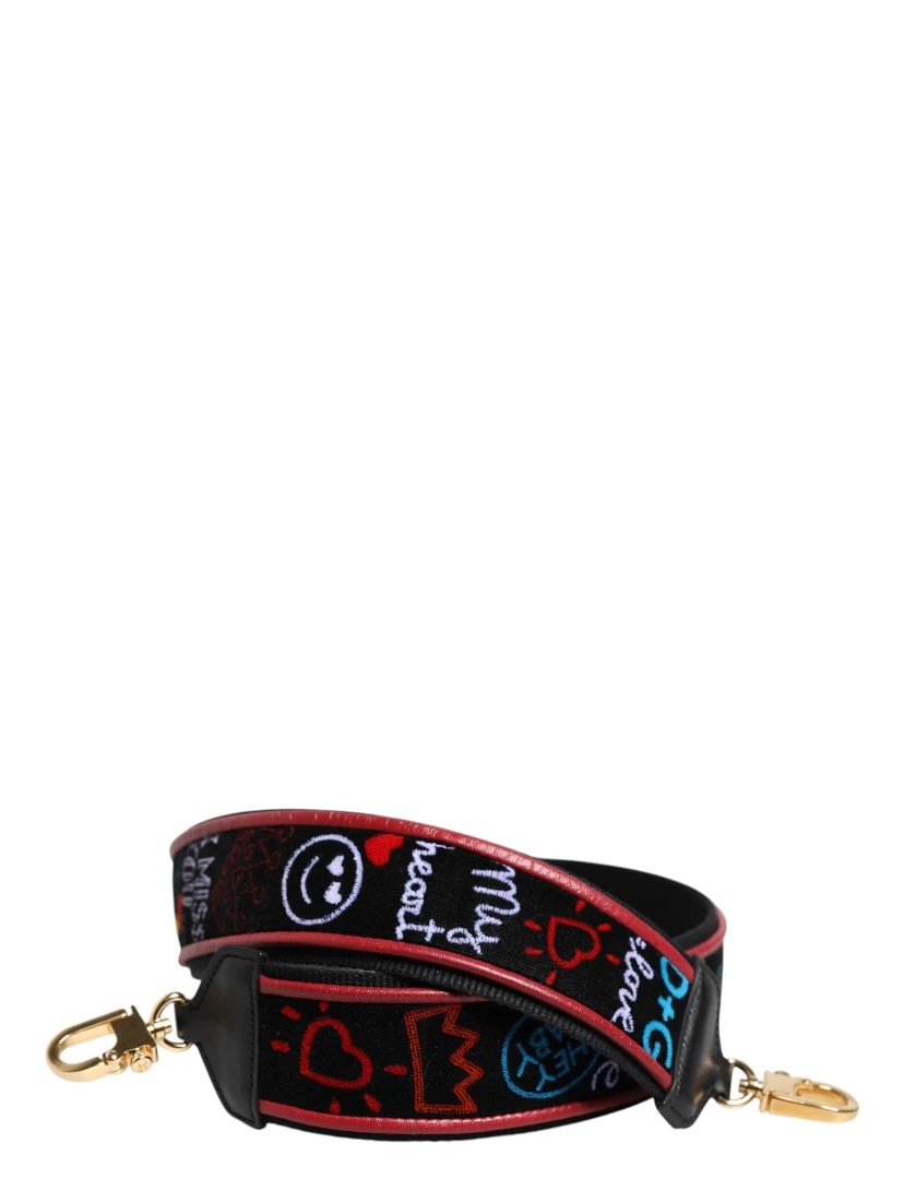 Black Cotton Printed Women Bag Accessory Shoulder Strap