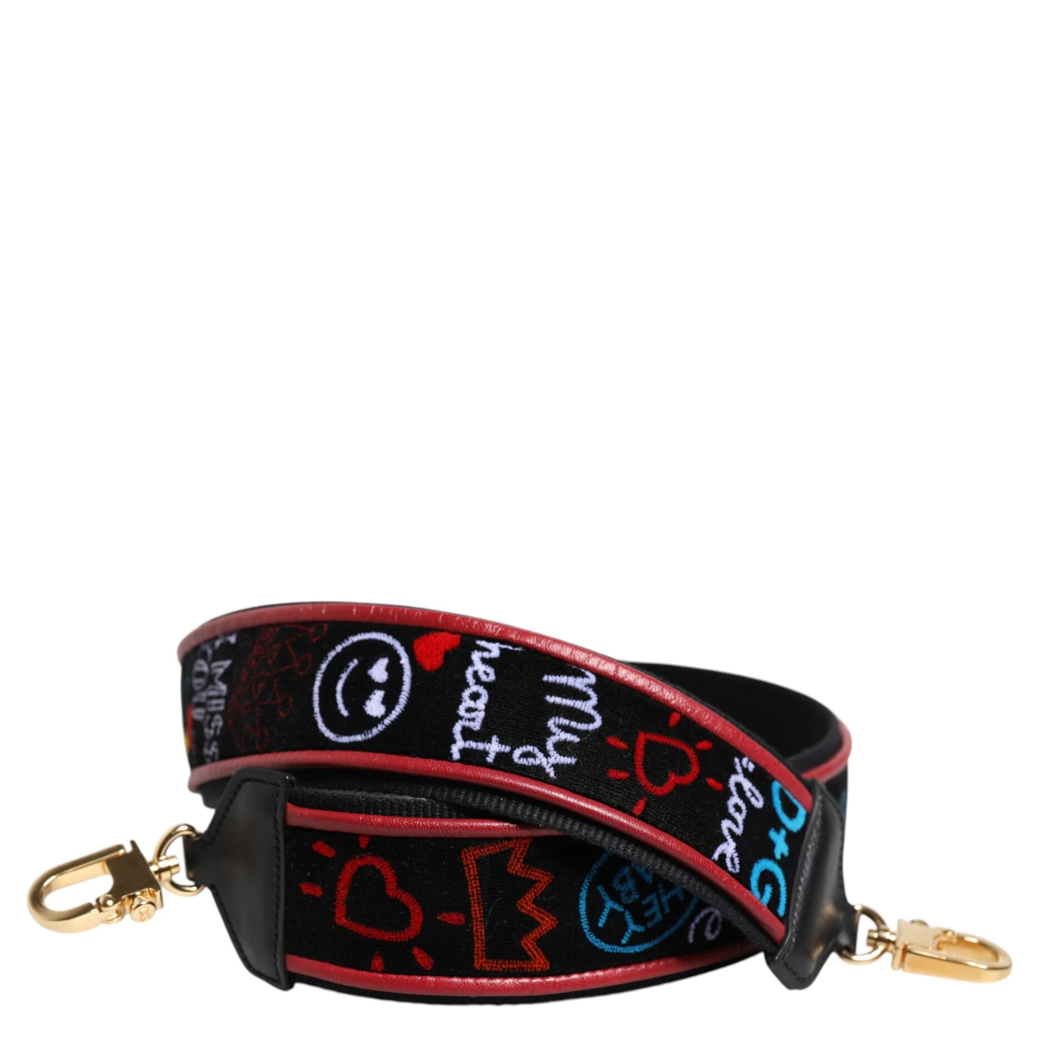 Black Cotton Printed Women Bag Accessory Shoulder Strap