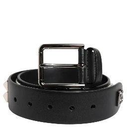 Black Leather Studded DG Metal Buckle Belt