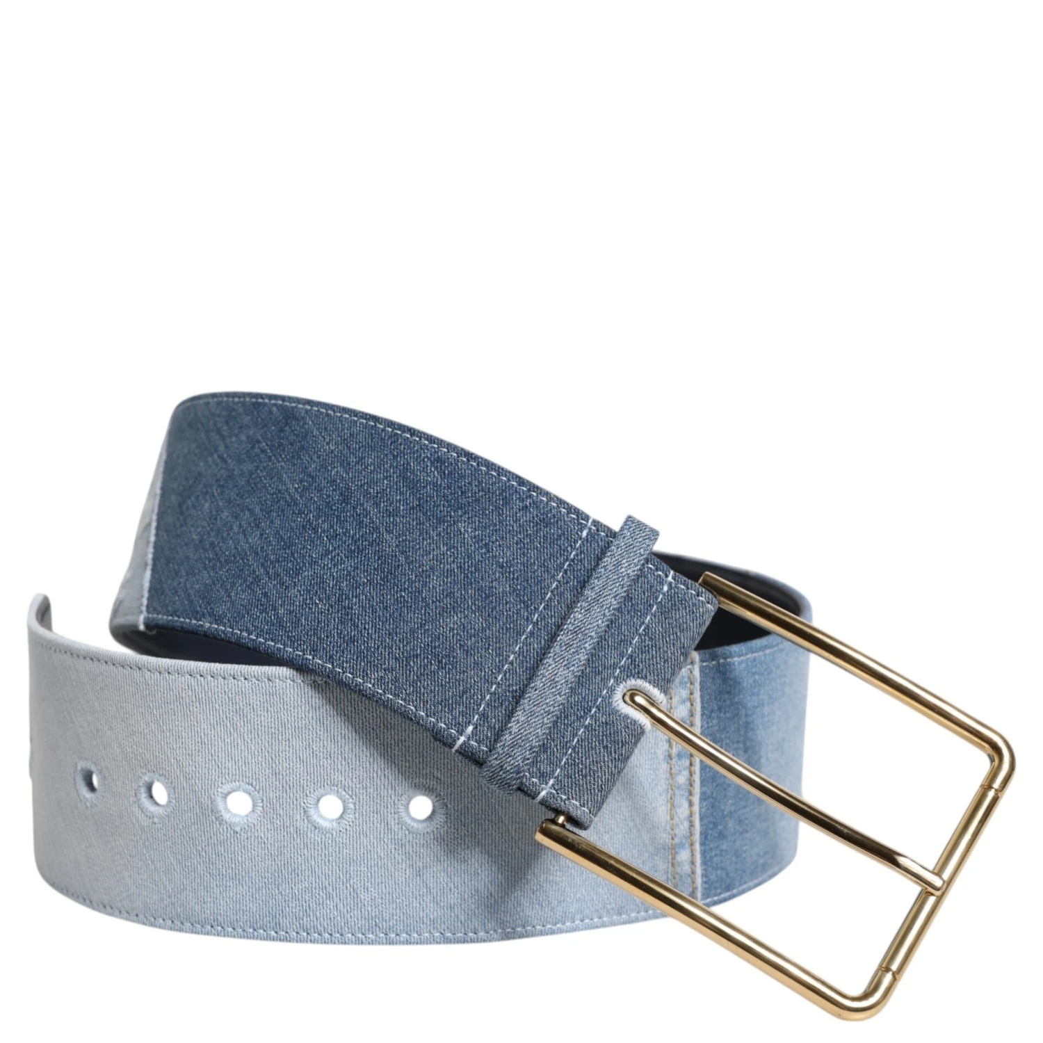 Two Tone Blue Denim Gold Metal Buckle Belt