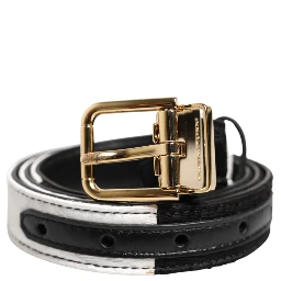 Black White Patchwork Gold Metal Buckle Belt