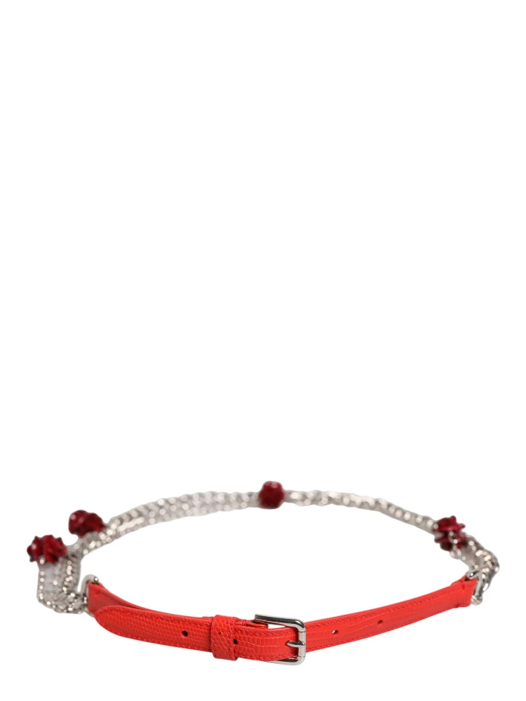 Red Leather Silver Chain Floral Cintura Belt alternative