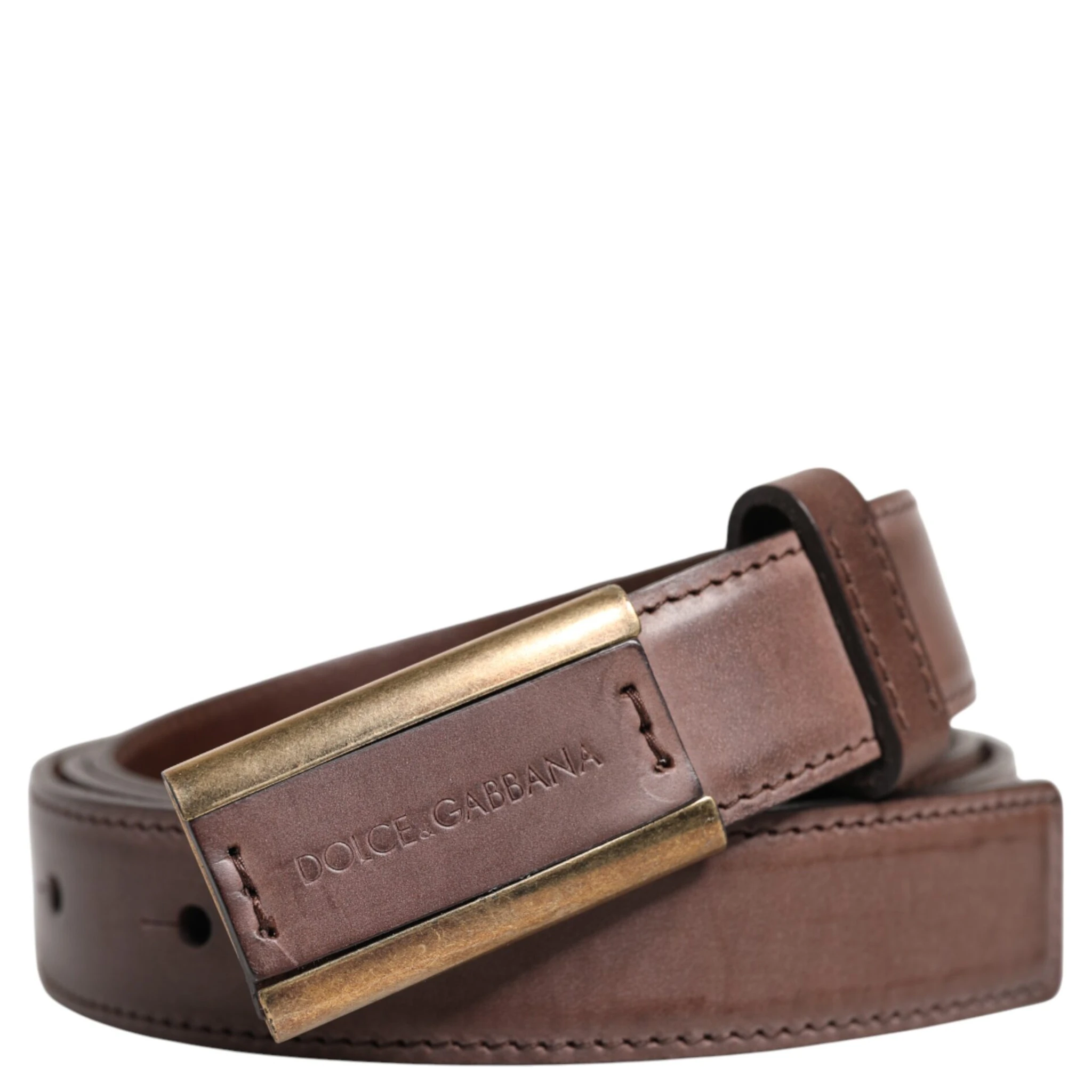 Brown Calf Leather Antique Buckle Belt