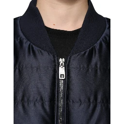 Dark Blue Quilted Full Zip Bomber Jacket