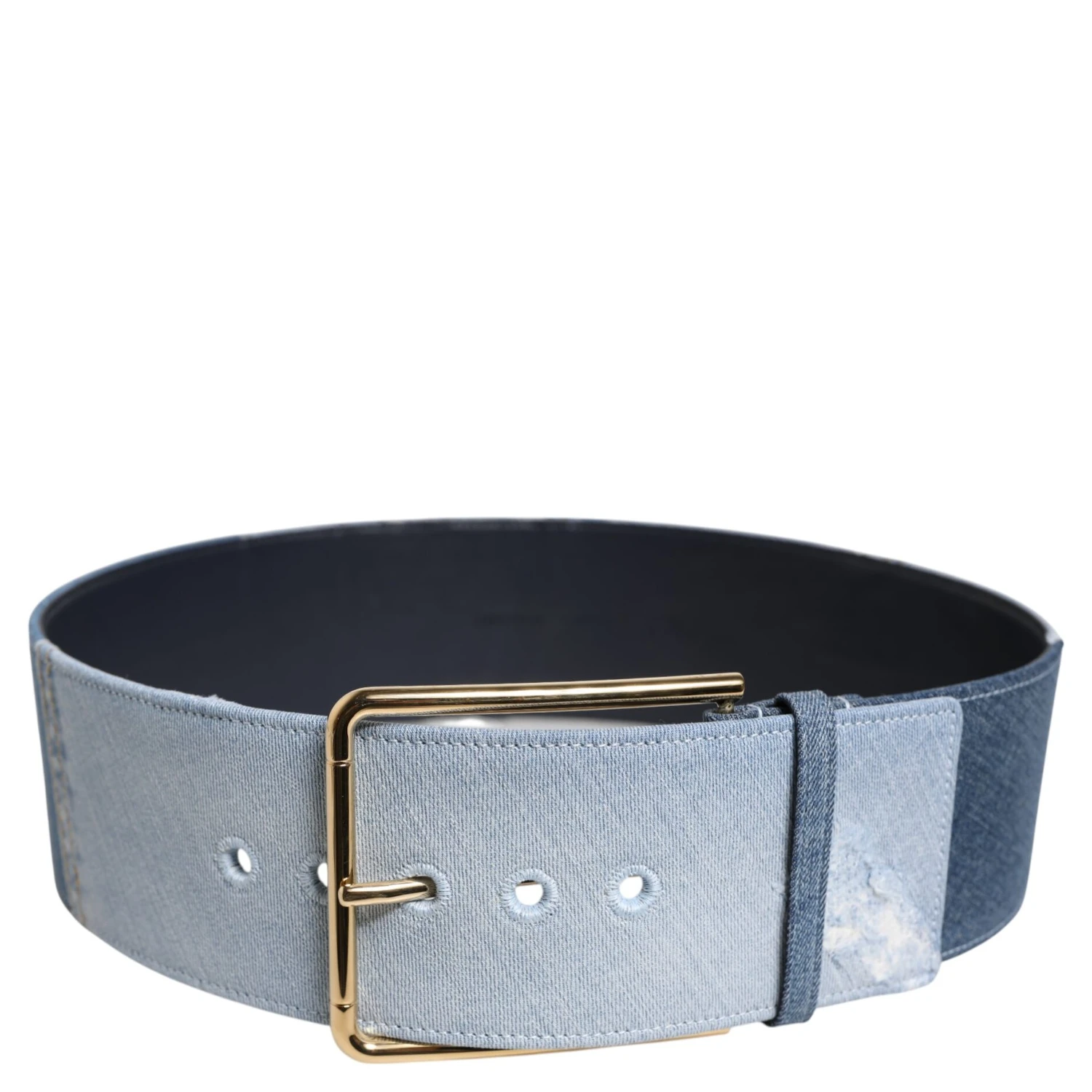 Two Tone Blue Denim Gold Metal Buckle Belt