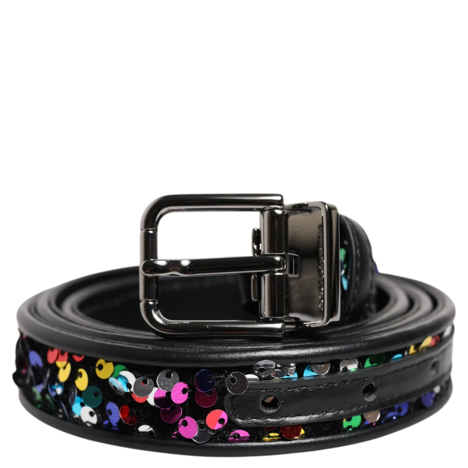 Black Sequin Embellished Metal Buckle Belt