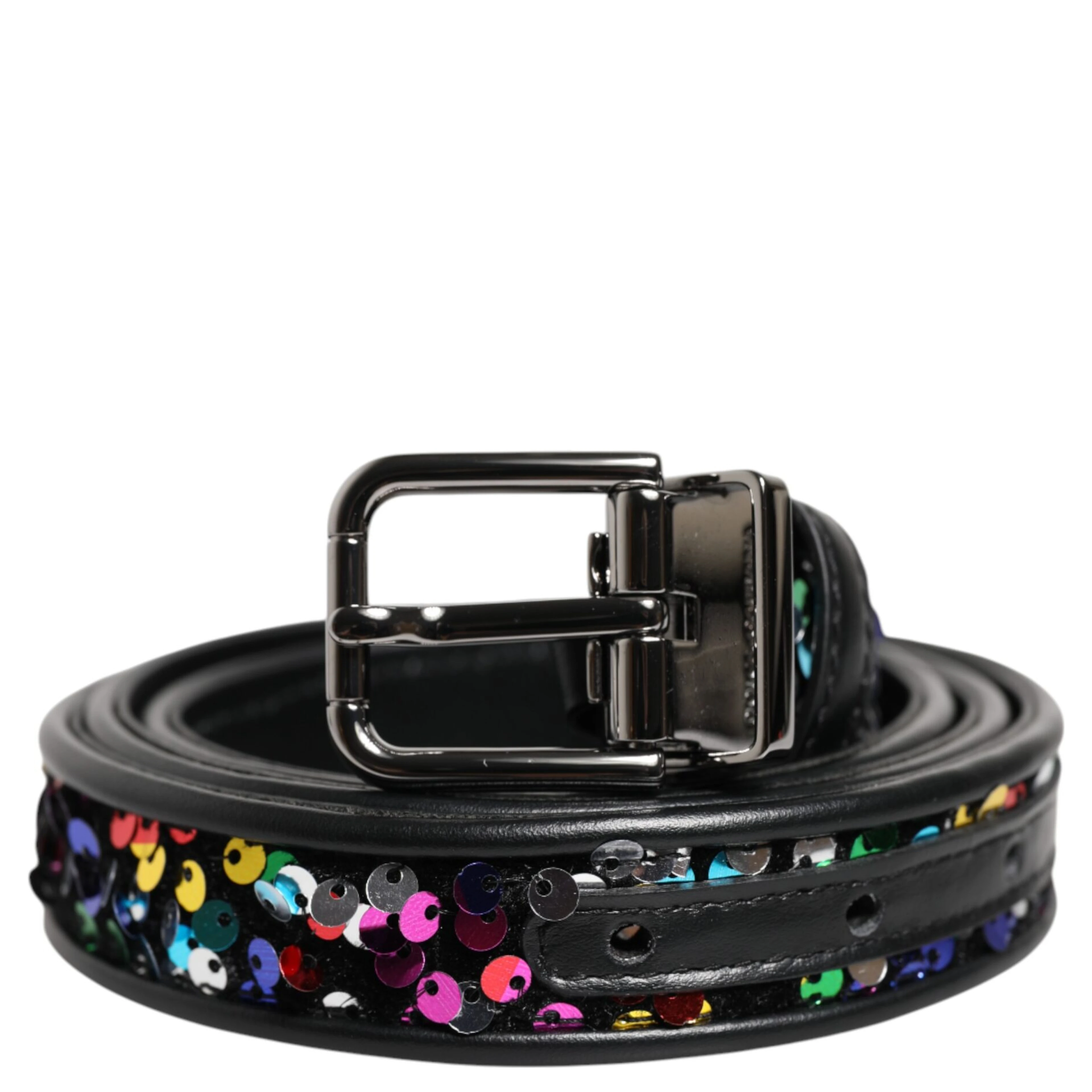 Black Sequin Embellished Metal Buckle Belt