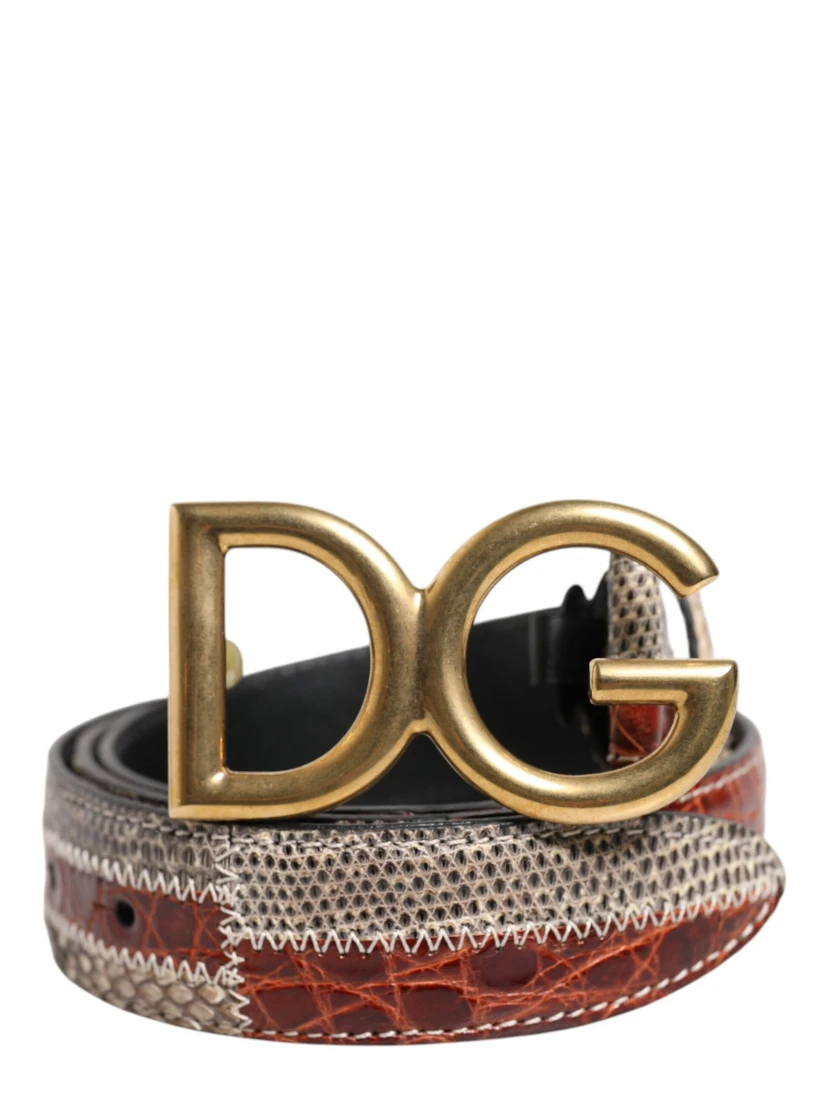 Multicolor Exotic Leather DG Logo Buckle Belt