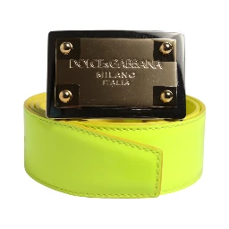Yellow Green Classic Metal Logo Buckle Belt